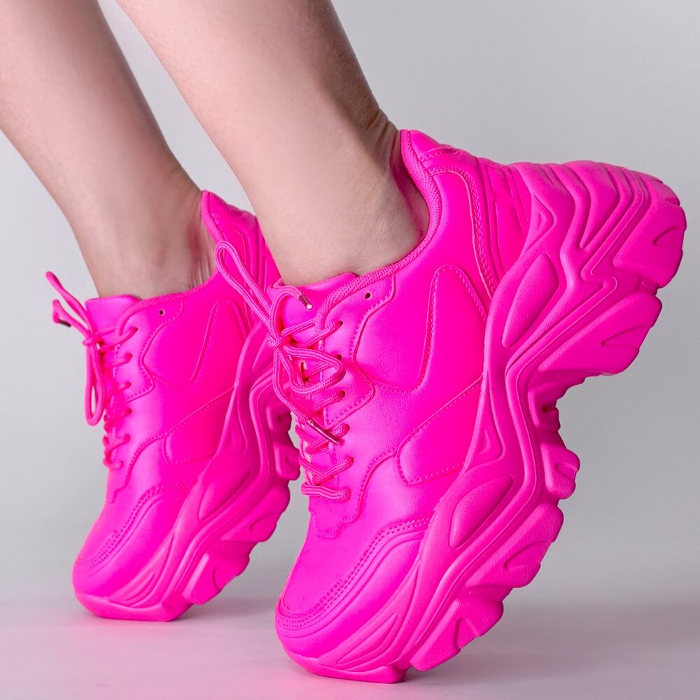 NEW BLAIR Electric Crush Neon Pink Platform Sneakers - Picture 2 of 8